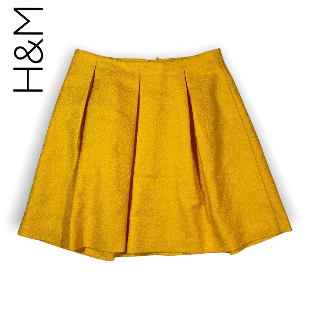 H&M Gold Yellow Skater Pleated Mini Skirt Size 6